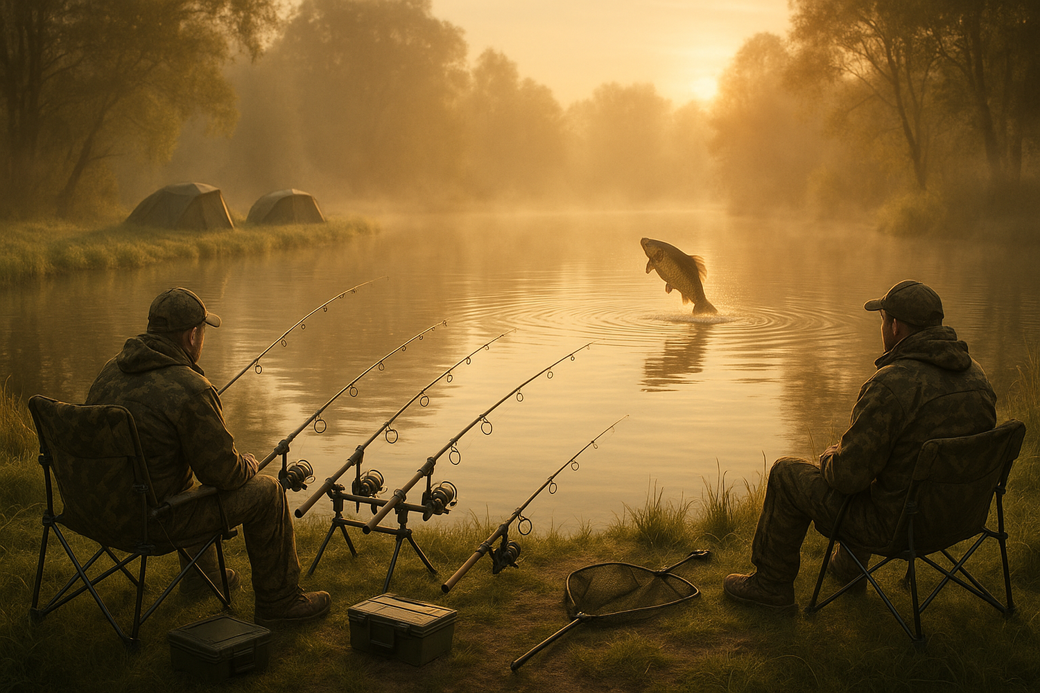Keen anglers carp fishing